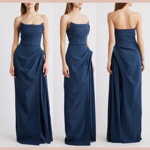 NEW $1250 Chiara Boni La Petite Robe [ 38 ] Dotai Strapless Gown in Blue J2001